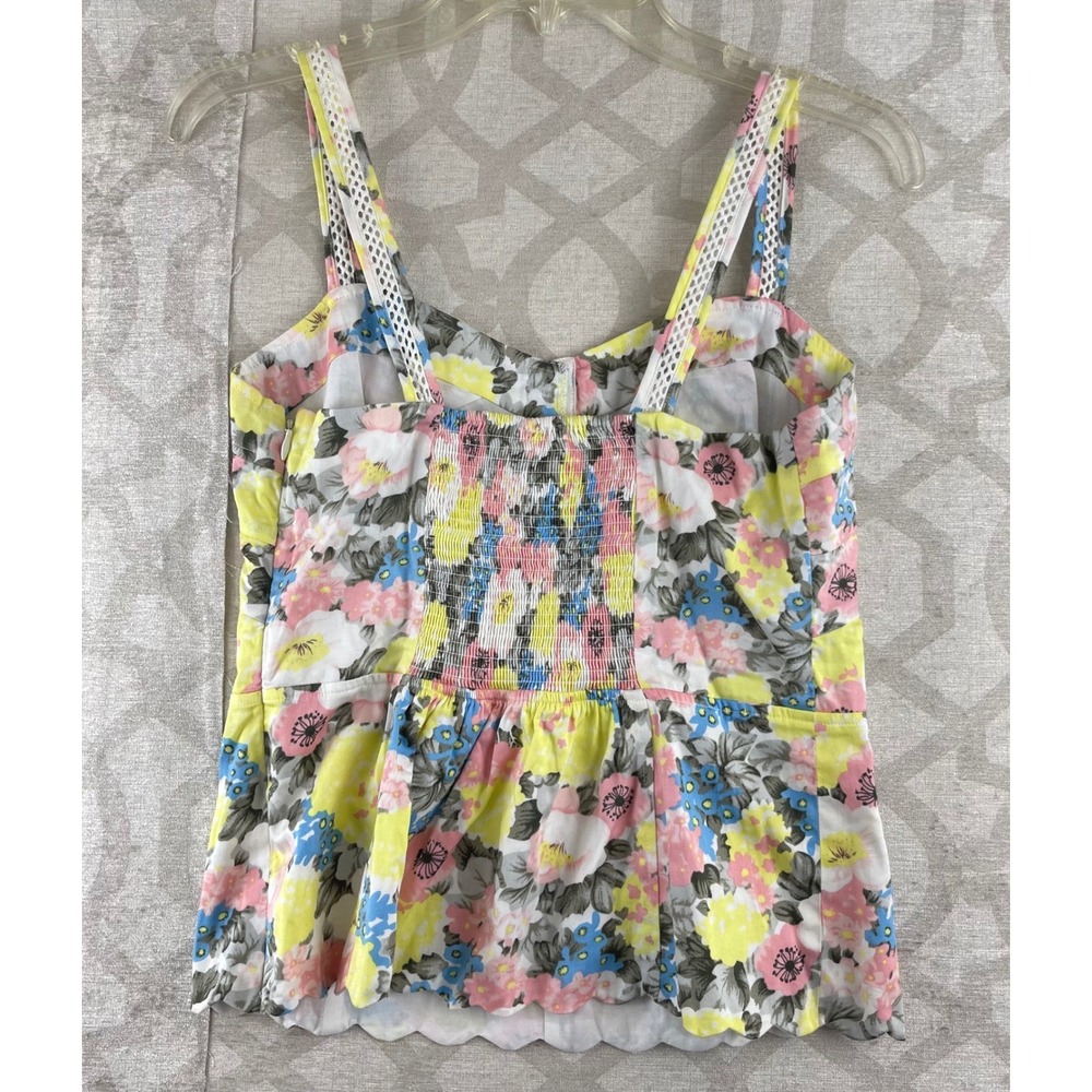 Free People Floral Corset Kids 10 Multicolor Smocked Hook Eye Cami